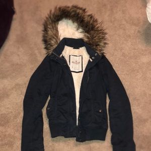 Large hollister coat with hood.